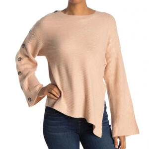 NWT Rachel Roy Adley Blush Pink Button Detail Asymmetrical Sweater L